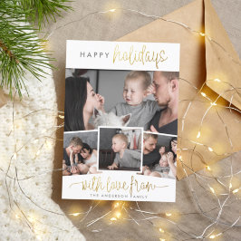 Happy Holidays | Goldene Schrift & 4 Fotos Weihnac Feiertagskarte