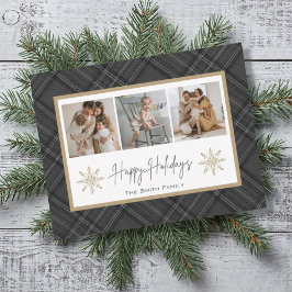 Happy Holidays Gray Black Kariert Snowflake Foto H Feiertagskarte
