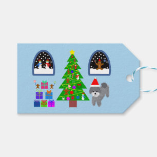 Happy Holidays Gray Poodle Christmas #4-2 Geschenk Geschenkanhänger