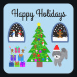 Happy Holidays Gray Poodle Christmas #4-2 Stickers<br><div class="desc">Gray Poodle Christmas #4</div>