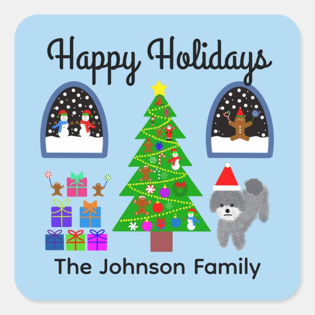 Happy Holidays Gray Poodle Christmas #4 Stickers (Vorderseite)