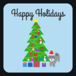 Happy Holidays Gray Poodle Christmas #5-2 Stickers<br><div class="desc">Grey Poodle Christmas #5</div>