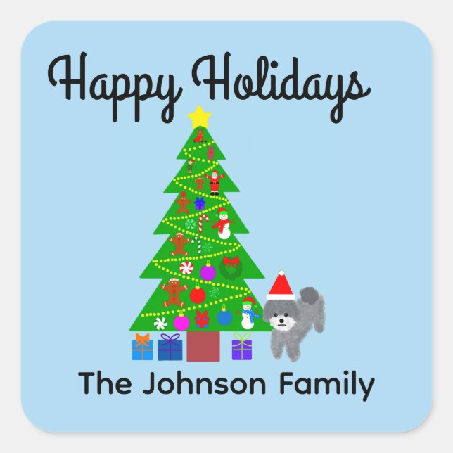 Happy Holidays Gray Poodle Christmas #5 Stickers (Vorderseite)