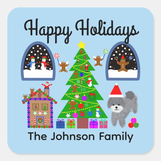 Happy Holidays Gray Poodle Christmas #6 Stickers (Vorderseite)