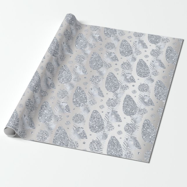 Happy Holidays Gray Silver Glitzer White Ball Bird Geschenkpapier (Ungerollt)