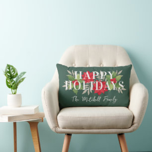 Happy Holidays Green Christmas Floral Familienname Lendenkissen