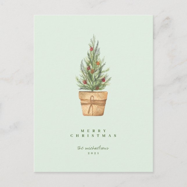 HAPPY HOLIDAYS Green Christmas Tree Postcard Postkarte (Vorderseite)