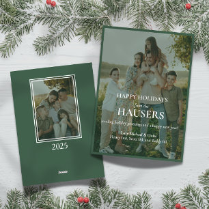 Happy Holidays Green Gradient Two Foto Family Feiertagskarte