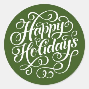 Happy Holidays Green Round Aufkleber