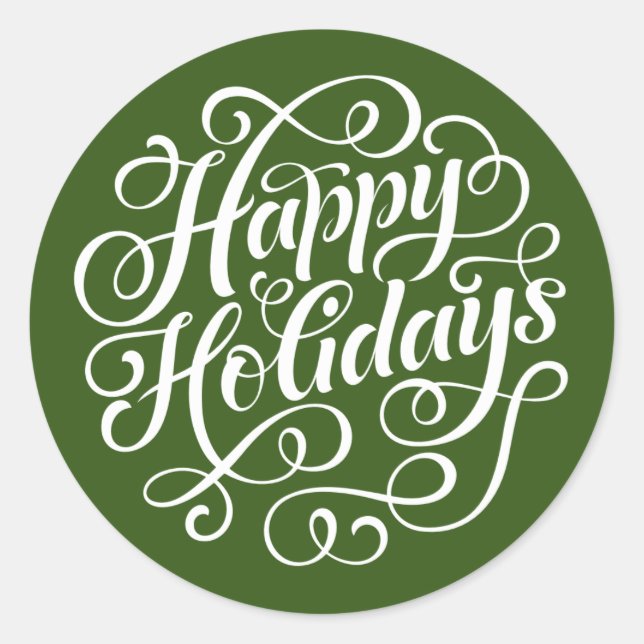 Happy Holidays Green Round Aufkleber (Vorderseite)