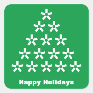 Happy Holidays Green White Snow Stars Baumpapier Quadratischer Aufkleber