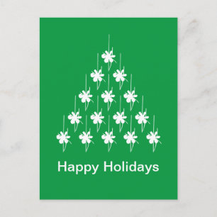 Happy Holidays Green White Snow Weihnachtsbaum Postkarte
