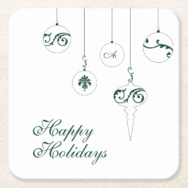 Happy Holidays GreenMonogram Bauble Ornamente Rechteckiger Pappuntersetzer