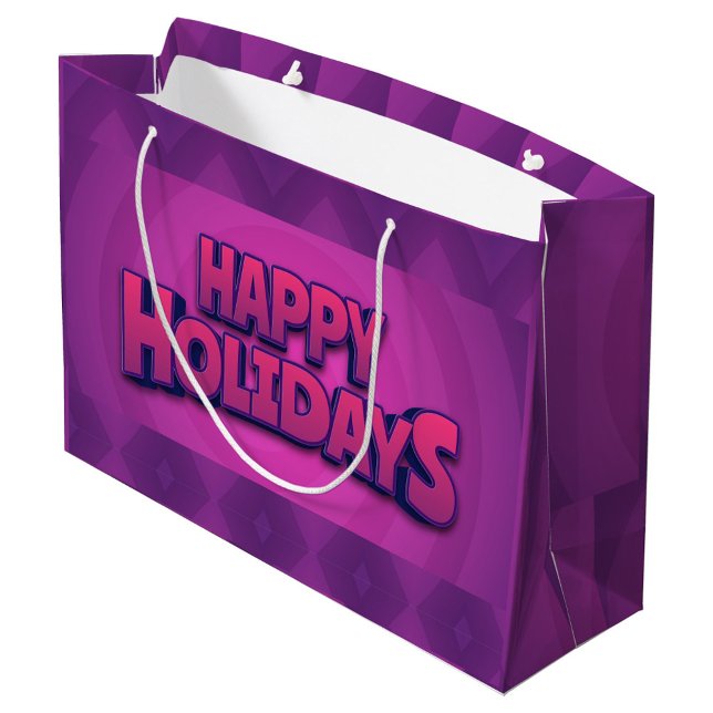Happy Holidays Große Geschenktasche Geschenktüte (A vibrant purple holiday gift bag with bold "Happy Holidays" text!)