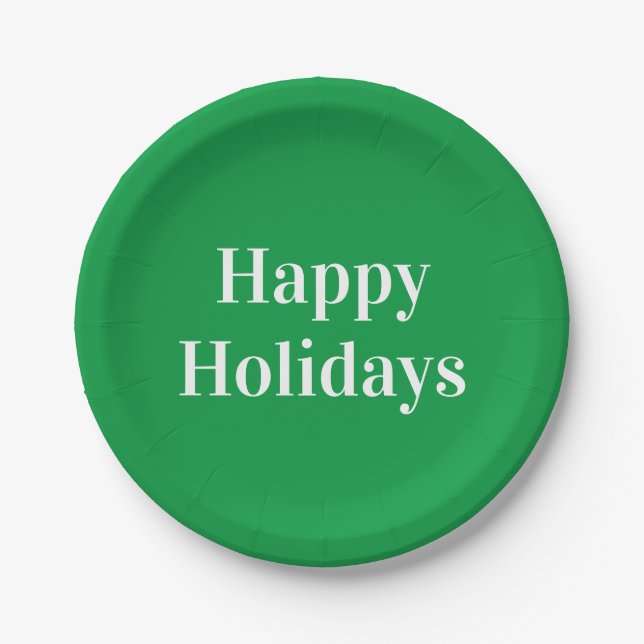 "Happy Holidays", grün weiß Pappteller (Vorderseite)