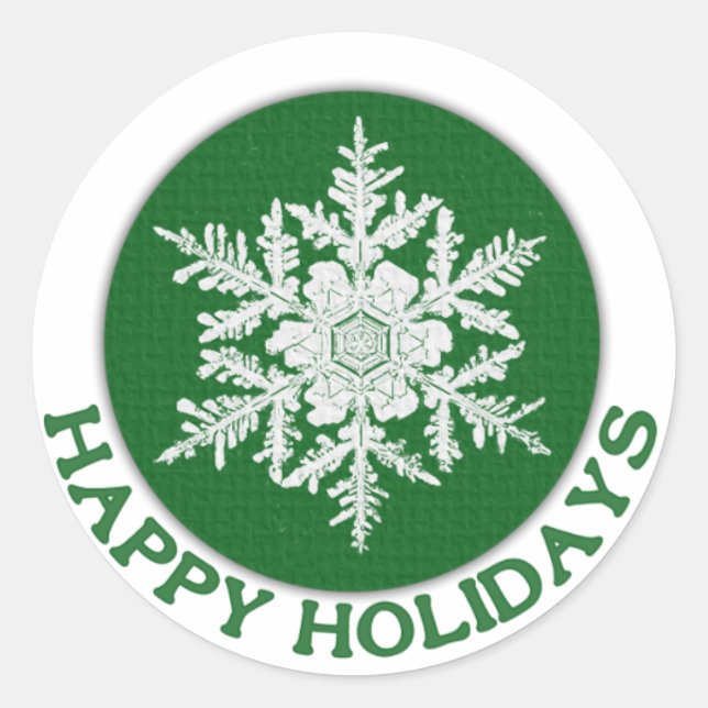 Happy Holidays Grünbuch Snowflake Runder Aufkleber (Vorderseite)