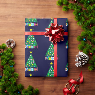 Happy Holidays Grüner Weihnachtsbaum: Dunkelblau Geschenkpapier