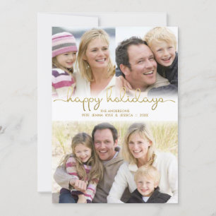 Happy Holidays Hand Lettered Gold Foto Collage Feiertagskarte