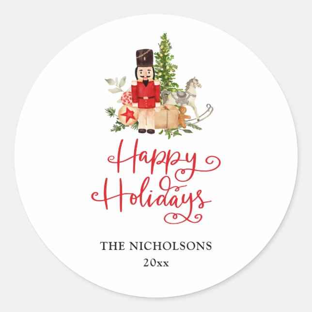 Happy Holidays | Handgeschriebenes Skript Nutcrack Runder Aufkleber (Vorderseite)