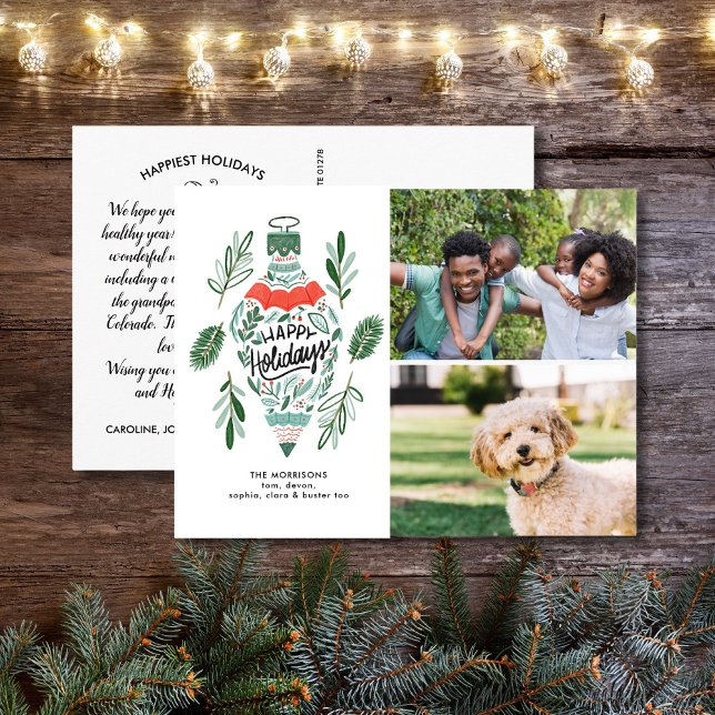 Happy Holidays Handgezeichnete Ornamente 2 Fotos Postkarte (Von Creator hochgeladen)