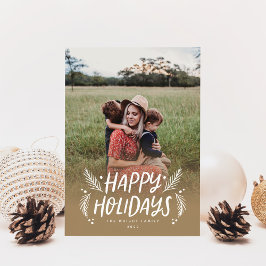 Happy Holidays Handgezeichnetes Pine Berries Foto Feiertagskarte