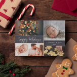 Happy Holidays Handlettering script Photo collage Feiertagspostkarte<br><div class="desc">Your beautiful family photos deserve to be shared during this time of year as you send warm wishes. Customize this modern collage design & personalize with your family greeting. Featuring a chalkboard background blocks with a modern script for the words "happy holidays". Include photos of the kids, parents, pets, grandparents...</div>