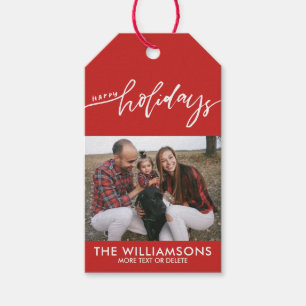 Happy Holidays Handschrift Familienfoto Custom Geschenkanhänger