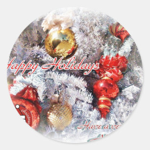 Happy Holidays, Happy New Year_ Runder Aufkleber