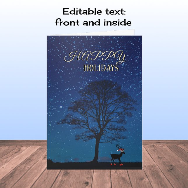 Happy Holidays Hirsche Nachthimmel Feiertagskarte (Von Creator hochgeladen)