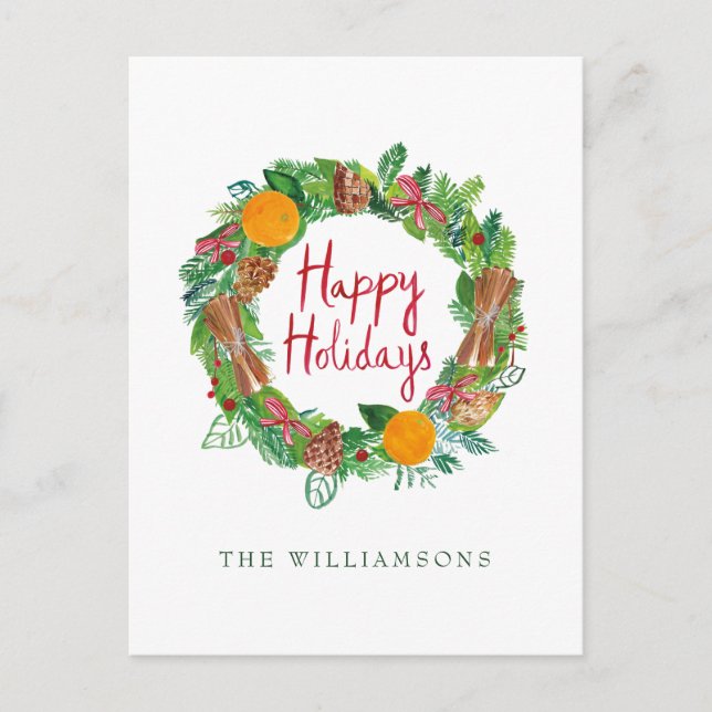 Happy Holidays | Holiday Wreath Postkarte (Vorderseite)