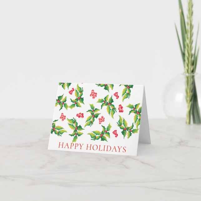 Happy Holidays Holly Berry Weihnachtskarte Feiertagskarte (Vorderseite)