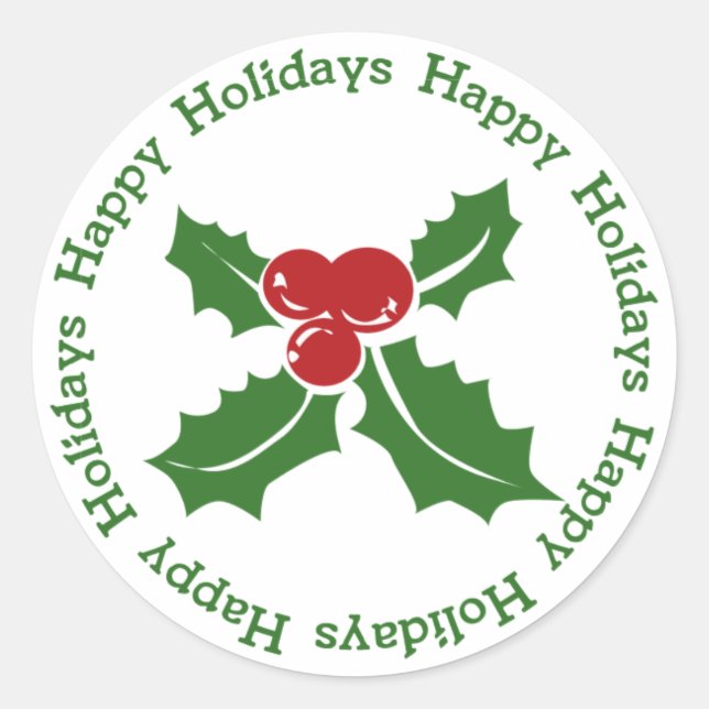 Happy Holidays Holly Berry Weihnachtskleber Runder Aufkleber (Vorderseite)