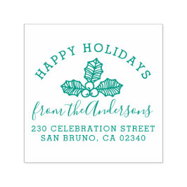 Happy Holidays Holly Familienname & Rücksendeadres Permastempel