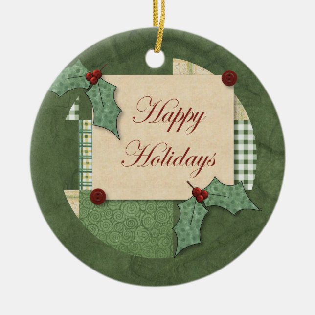 Happy Holidays Holly Ornament (Vorne)