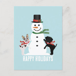 Happy Holidays Hunde Gebäude A Snowman Postkarte