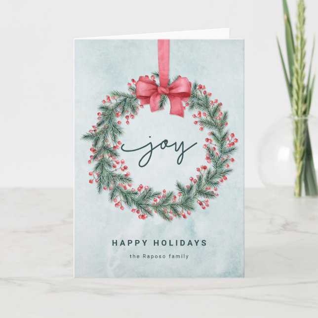 Happy Holidays Illustrierter Weihnachtskranz Karte (Vorderseite)