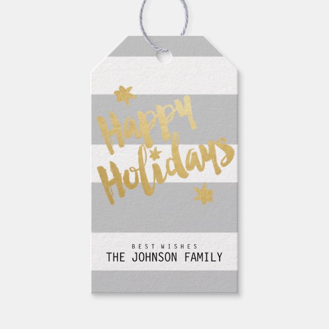 Happy Holidays Imitate Gold Foil gestreift persona Geschenkanhänger (Vorderseite)