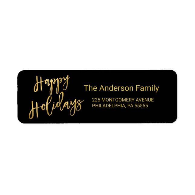 Happy Holidays Imitate Gold Foil Look Rücksendeadr (Vorne)