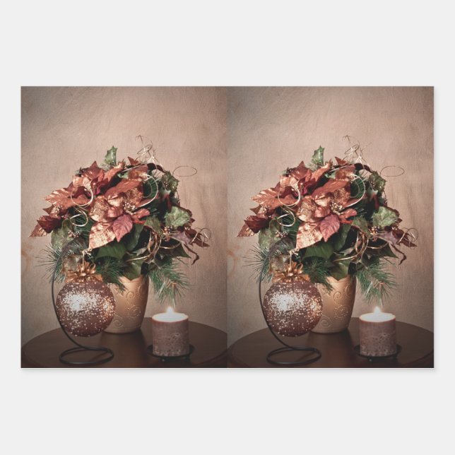 Happy Holidays in Bronze und Glitzer Geschenkpapier Set (Vorderseite)