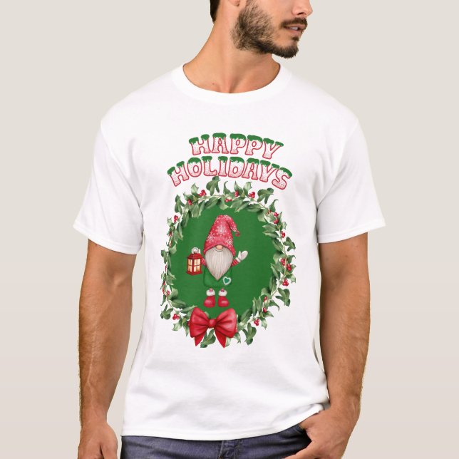 Happy Holidays In einem Weihnachtskranz T-Shirt (Vorderseite)