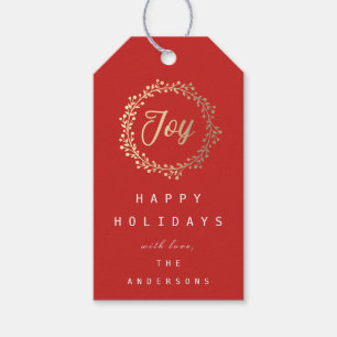 Happy Holidays Joy Champaigne Gold Red Geschenkanhänger