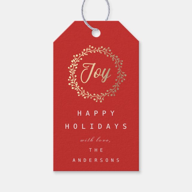 Happy Holidays Joy Champaigne Gold Red Geschenkanhänger (Vorderseite)