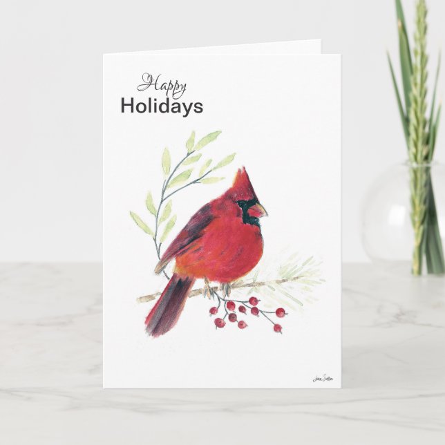 Happy Holidays Kardinal Berries Ferienkarte Karte (Vorderseite)