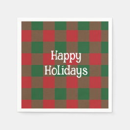 Happy Holidays Kariert Serviette