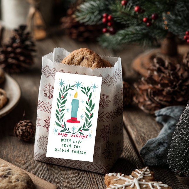 Happy Holidays Kerzenhandgezeichnetes CUSTOM-Gesch (Happy Holidays Candle Hand Drawn CUSTOM Gift Label Sticker
)