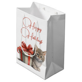 Happy Holidays Kitty with Gift Mittlere Geschenktüte
