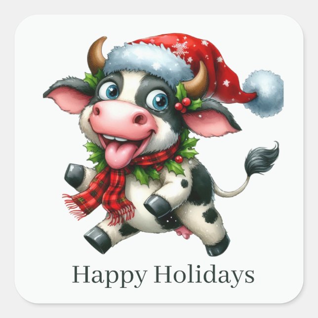 Happy Holidays Kuhliebhaber Quadratischer Aufkleber (Vorderseite)