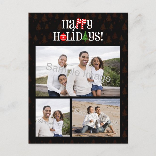 Happy Holidays Letter Icons Feiertagspostkarte (Vorderseite)