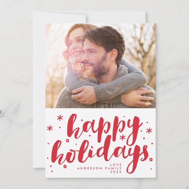 Happy Holidays Lettering Tag Foto Weihnachten (Vorderseite)