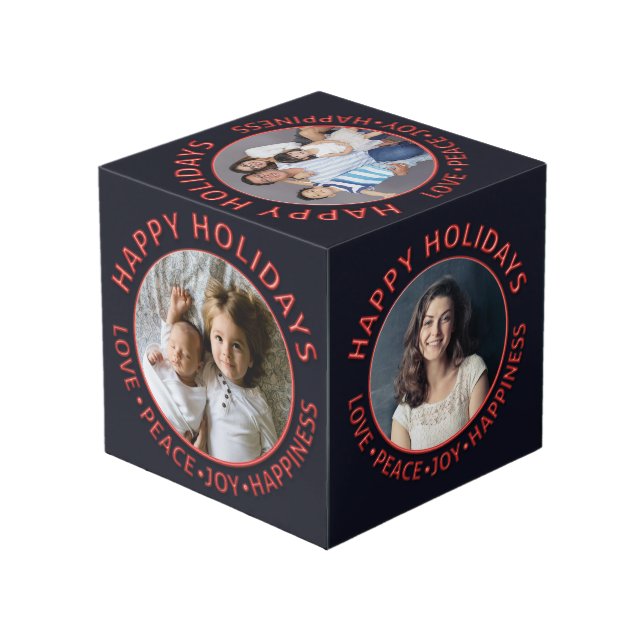 Happy Holidays Liebe Peace Custom Five Foto Cube Würfel (Rückseite Schrägansicht)